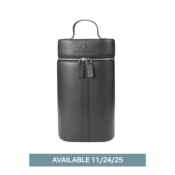 Signature Leather Double Wine Tote - Black