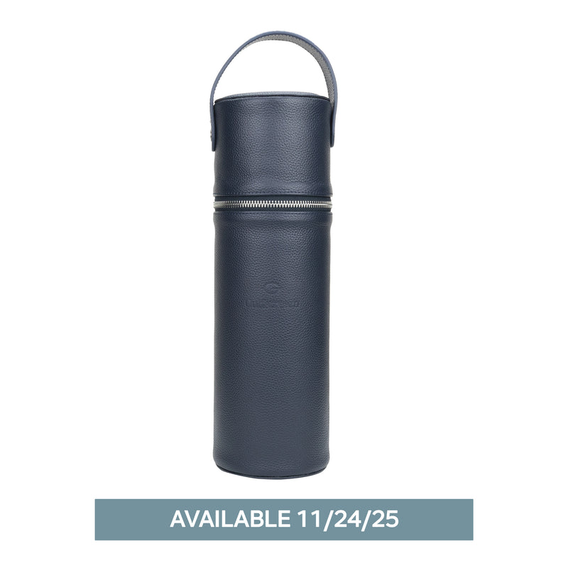 Signature Leather Single Wine Tote - Navy